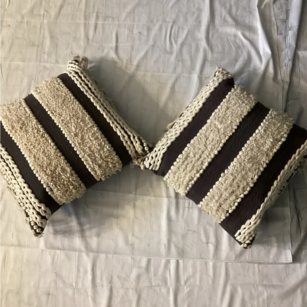 2 - PILLOWS (Striped Black and Cream Accent Pillows)